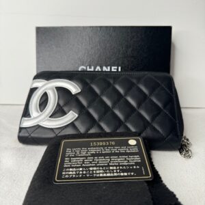 Chanel Calfskin Quilted Cambon Large Gusset Zip Around Wallet Black Silver