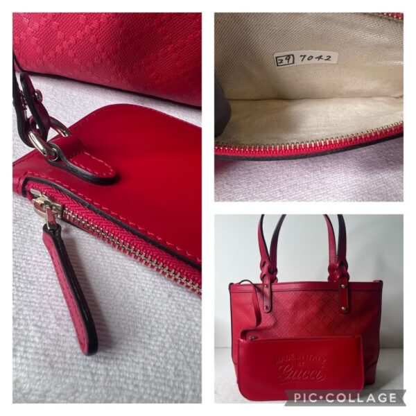 Gucci Diamanté Canvas and Leather Tote Bag with matching Pouch (Red) - Image 4